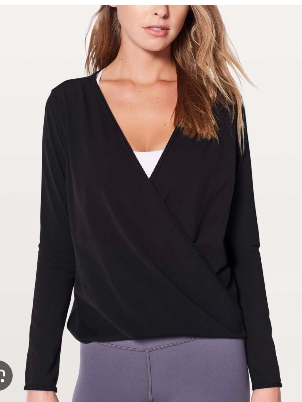 lululemon athletica Black Wrap-Front Long Sleeve Top